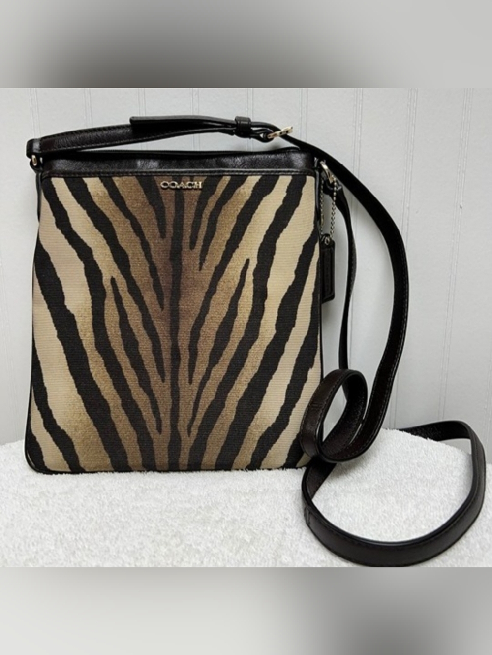 Coach Madison Cross Body Small Zebra Print Purse Brown - Picture 3 of 5